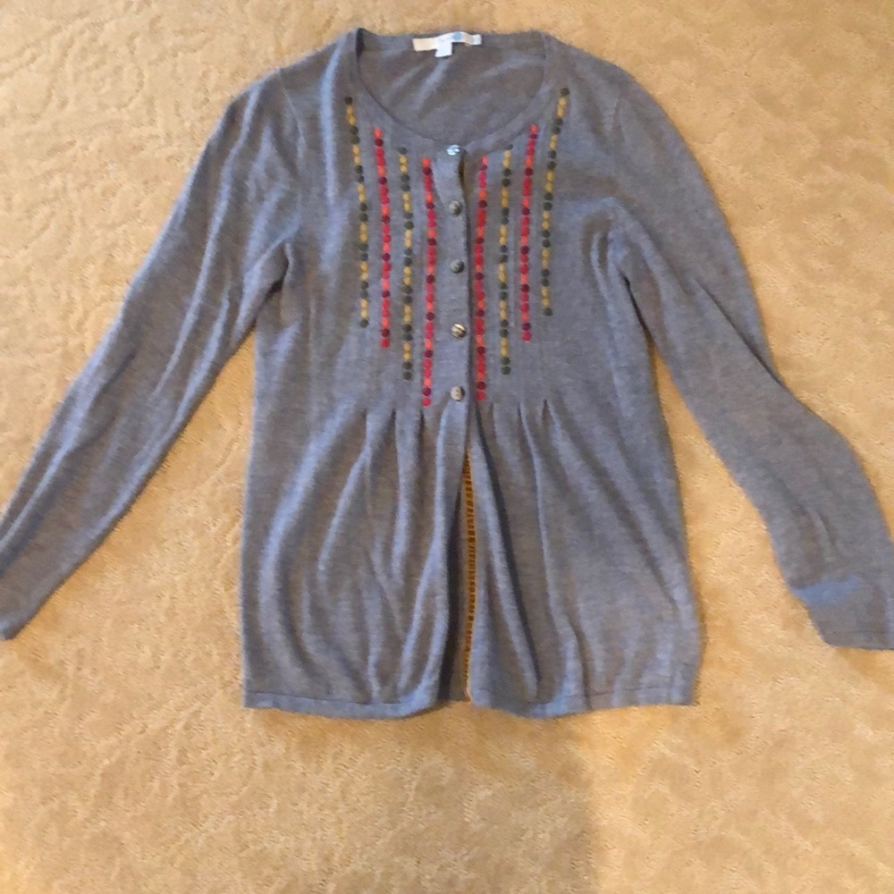Boden grey cardigan with embroidered dots